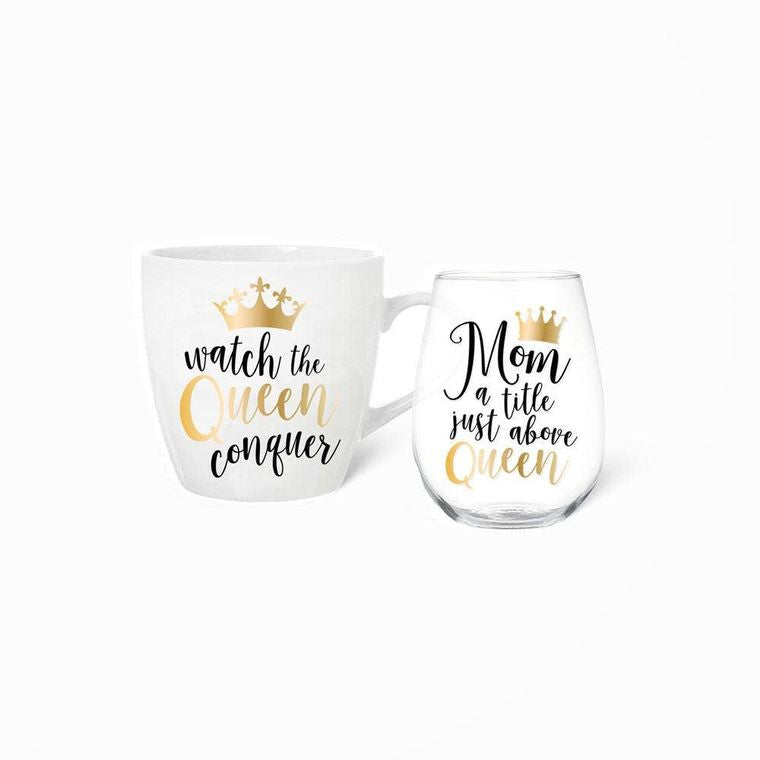 Mug + Wine Glass Set - Mom Queen